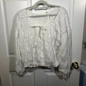free people women white lacy long sleeve top, long sleeve, crochet, S